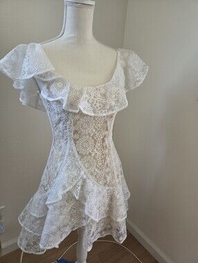Sweet White Embroiderd Dress With Ruffeled Sleeves and Flounced Hem